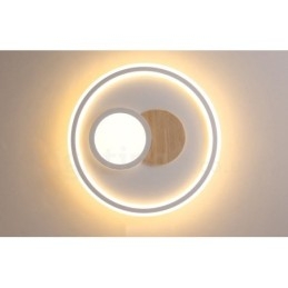 Plafoniera rotonda in legno dimmerabile con telecomando, anche applique, stile nordico