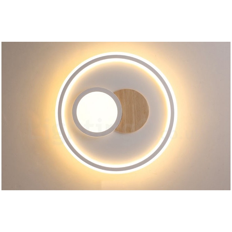 Plafoniera rotonda in legno dimmerabile con telecomando, anche applique, stile nordico