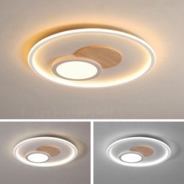 Plafoniera rotonda in legno dimmerabile con telecomando, anche applique, stile nordico