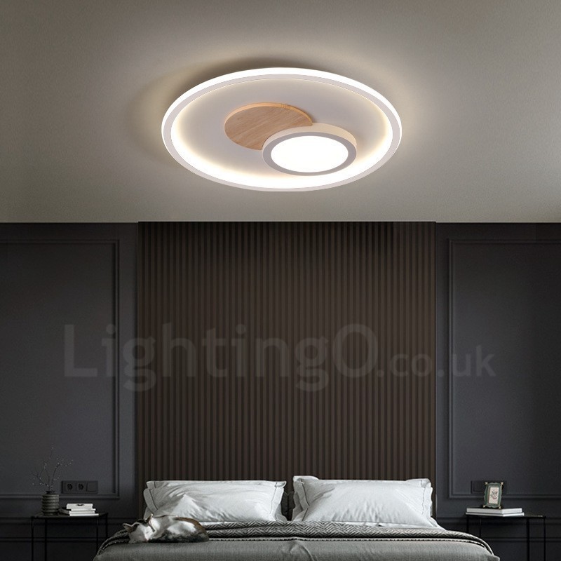 Plafoniera rotonda in legno dimmerabile con telecomando, anche applique, stile nordico