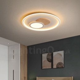 Plafoniera rotonda in legno dimmerabile con telecomando, anche applique, stile nordico