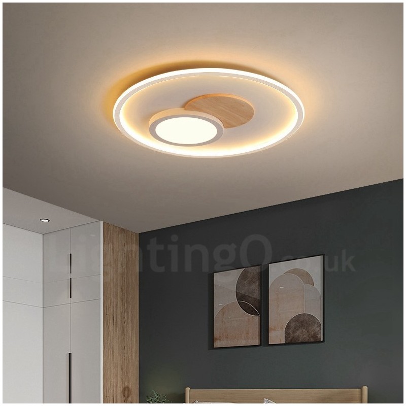 Plafoniera rotonda in legno dimmerabile con telecomando, anche applique, stile nordico