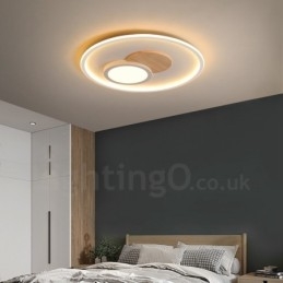 Plafoniera rotonda in legno dimmerabile con telecomando, anche applique, stile nordico