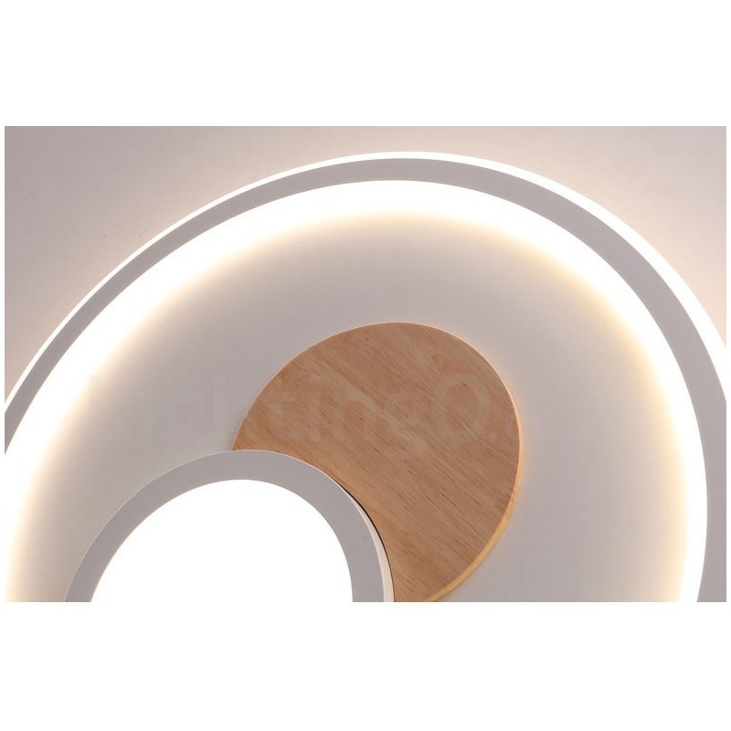 Plafoniera rotonda in legno dimmerabile con telecomando, anche applique, stile nordico