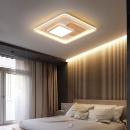 Plafoniera quadrata in legno dimmerabile con telecomando, utilizzabile anche come applique