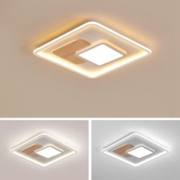 Plafoniera quadrata in legno dimmerabile con telecomando, utilizzabile anche come applique