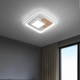 Plafoniera quadrata in legno dimmerabile con telecomando, utilizzabile anche come applique