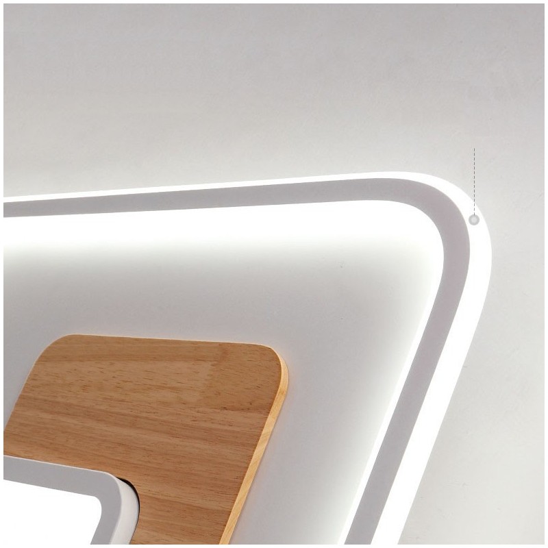 Plafoniera quadrata in legno dimmerabile con telecomando, utilizzabile anche come applique