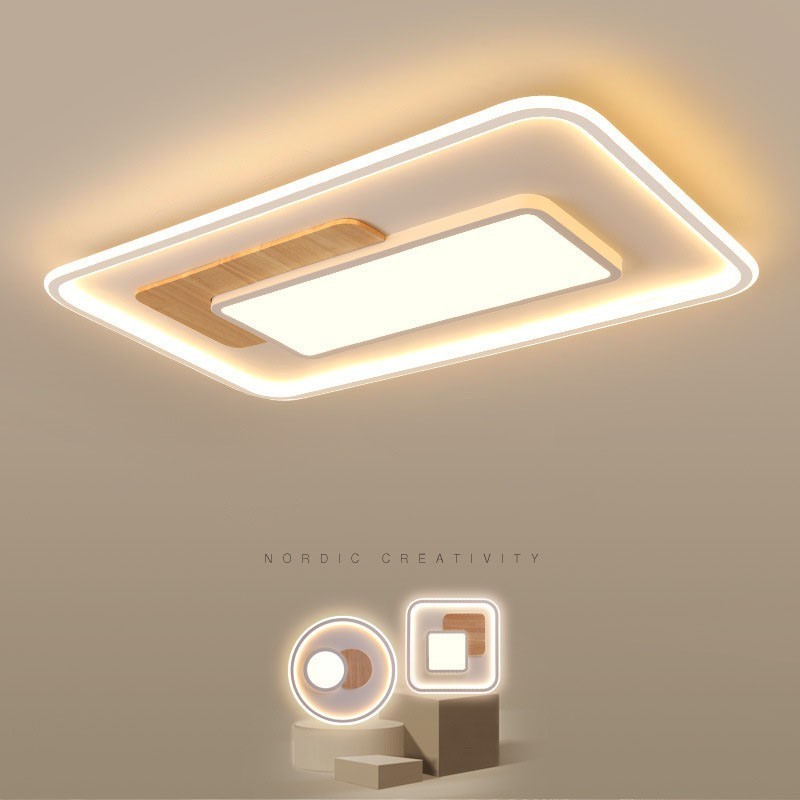 Plafoniera LED rettangolare in legno dimmerabile con telecomando, anche applique