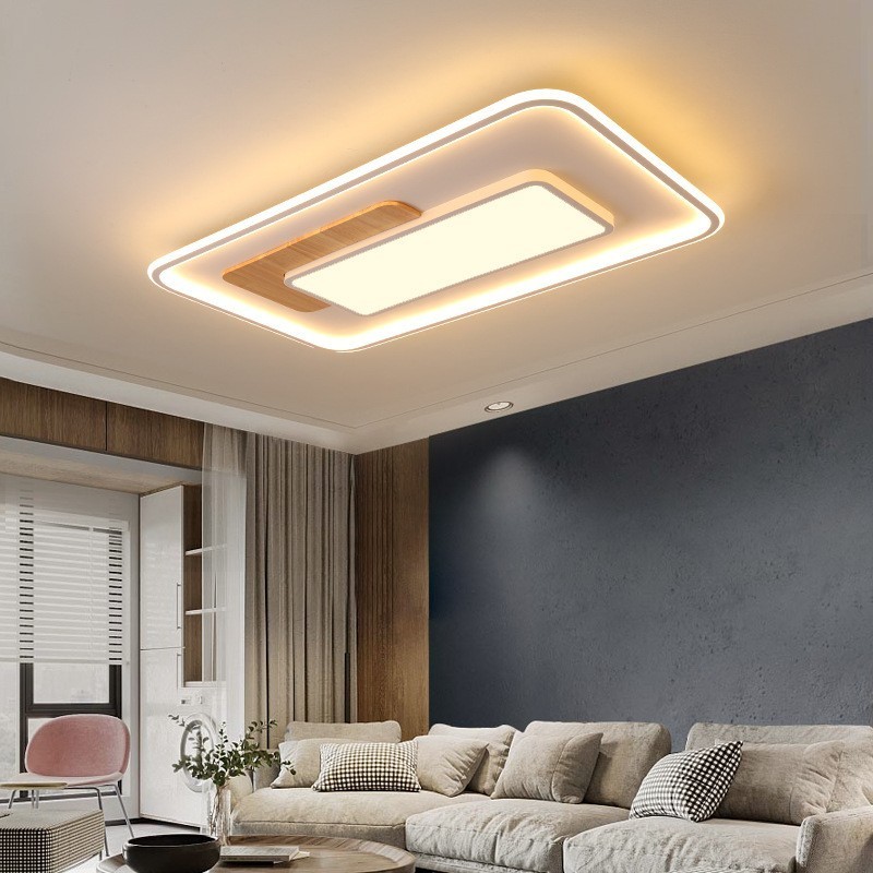 Plafoniera LED rettangolare in legno dimmerabile con telecomando, anche applique