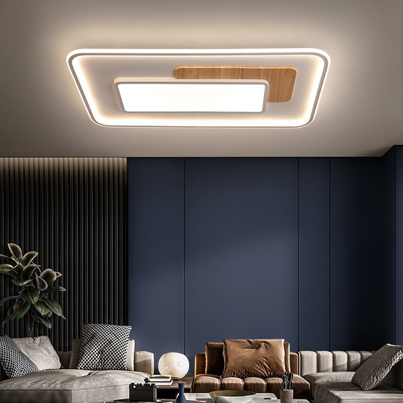 Plafoniera LED rettangolare in legno dimmerabile con telecomando, anche applique