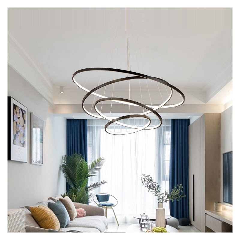 Grande lampada a sospensione moderna a 4 o 5 anelli nero, bianco e oro