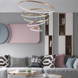 Grande lampada a sospensione moderna a 4 o 5 anelli nero, bianco e oro