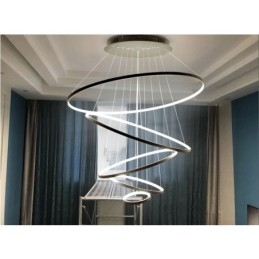 Grande lampada a sospensione moderna a 4 o 5 anelli nero, bianco e oro