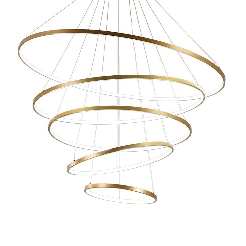 Grande lampada a sospensione moderna a 4 o 5 anelli nero, bianco e oro