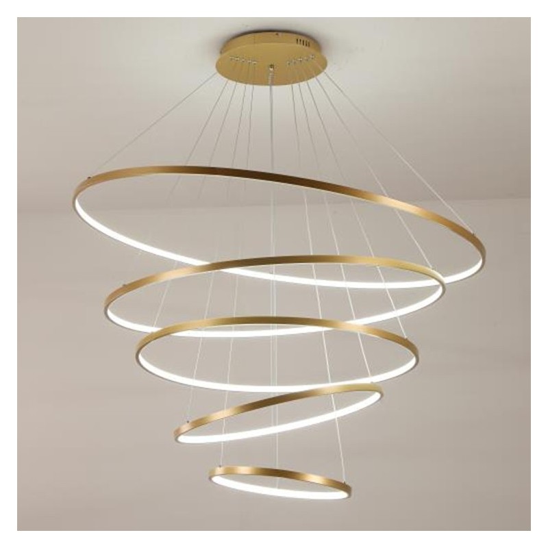 Grande lampada a sospensione moderna a 4 o 5 anelli nero, bianco e oro