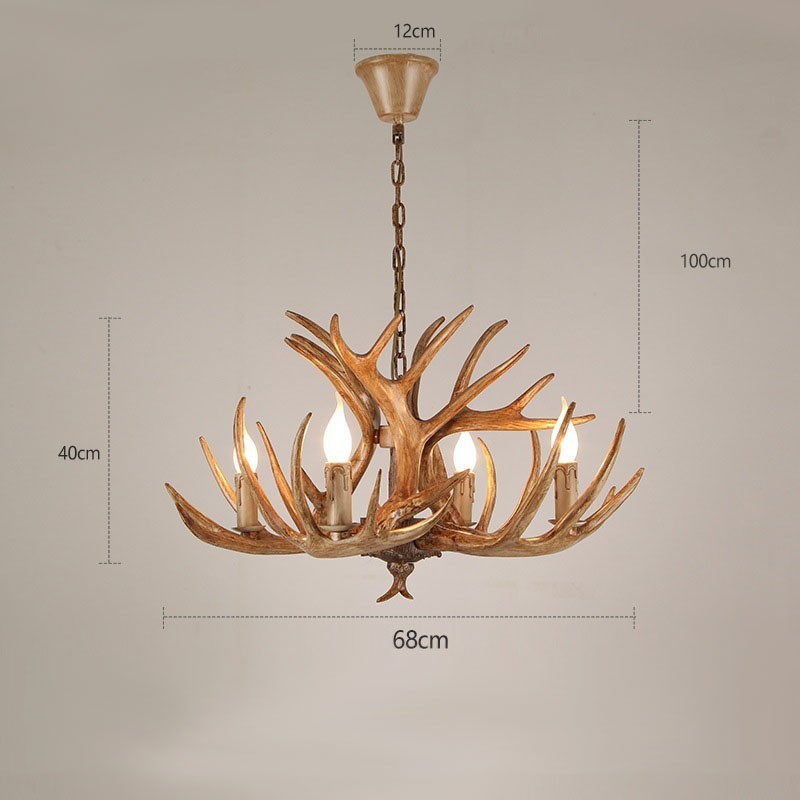 Lampadario rustico retrò a 4 luci con corna di cervo