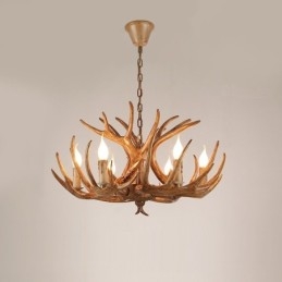 Lampadario rustico antico a 6 luci con corna di cervo