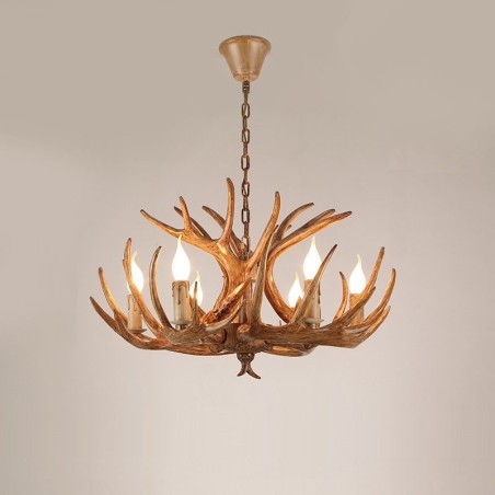Lampadario rustico antico a 6 luci con corna di cervo