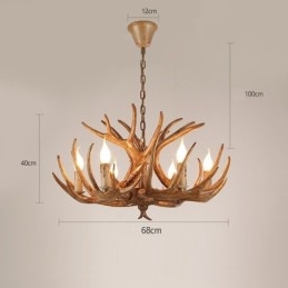 Lampadario rustico antico a 6 luci con corna di cervo