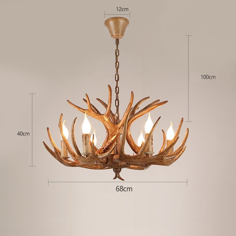 Lampadario rustico antico a 6 luci con corna di cervo