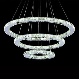 Lampadario a cristallo 3 livelli, LED integrato, argento elettroplaccato, catena regolabile, 40 cm