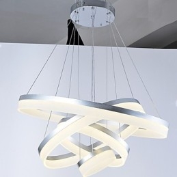 Lampadario a sospensione in acrilico con anello, LED integrato, 4 livelli, argento beige, 80 cm