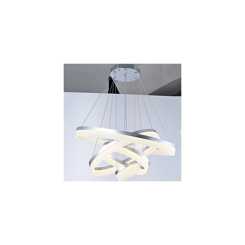 Lampadario a sospensione in acrilico con anello, LED integrato, 4 livelli, argento beige, 80 cm