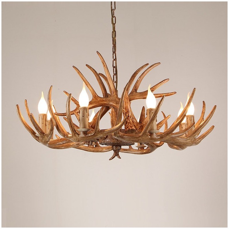 Lampadario rustico retrò antico a 8 luci con corna di cervo