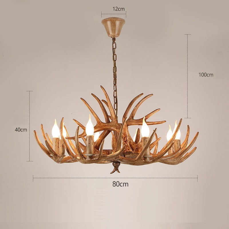 Lampadario rustico retrò antico a 8 luci con corna di cervo