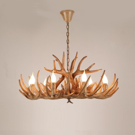Lampadario rustico vintage a due livelli con 9 luci e corna di cervo E14