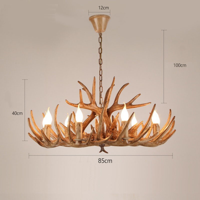 Lampadario rustico vintage a due livelli con 9 luci e corna di cervo E14