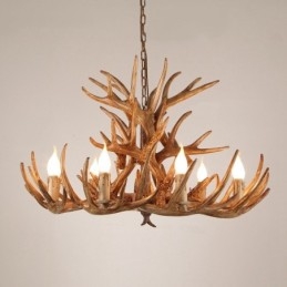 Lampadario rustico antico a tre livelli con corna di cervo e 9 luci E14