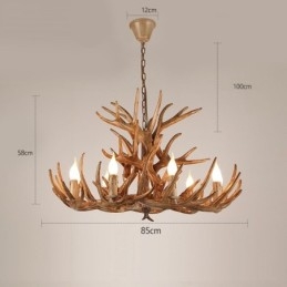 Lampadario rustico antico a tre livelli con corna di cervo e 9 luci E14