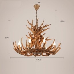 Lampadario rustico antico retrò a 9 luci, 4 livelli, con corna di cervo