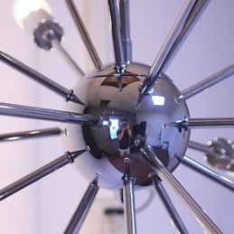 Lampadario moderno globo in metallo cromato argento 88 cm regolabile