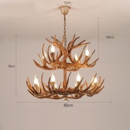 Lampadario rustico retrò antico a 12 luci (8+4) a 2 livelli con corna di cervo