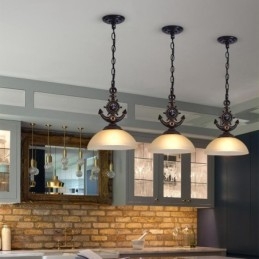 Lampada a sospensione vintage rustica nera con paralume in vetro