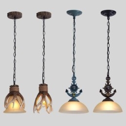 Lampada a sospensione rustica vintage azzurra in vetro, D22 cm H32 cm, E27
