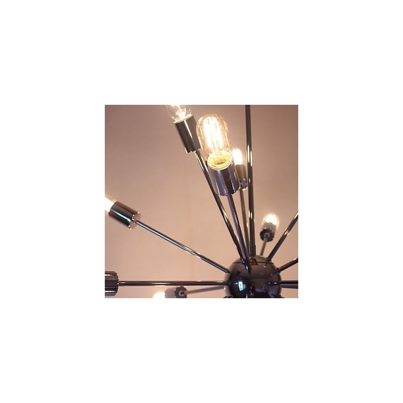 Lampadario moderno globo in metallo cromato argento 88 cm regolabile