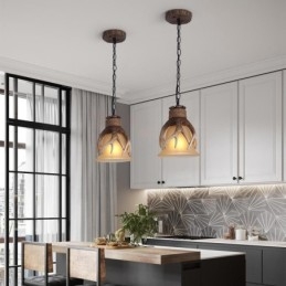 Lampada a sospensione rustica vintage con paralume in vetro E27