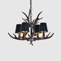 Lampadario rustico retrò nero a 4 luci con paralumi E14