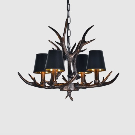Lampadario rustico retrò nero a 4 luci con paralumi E14