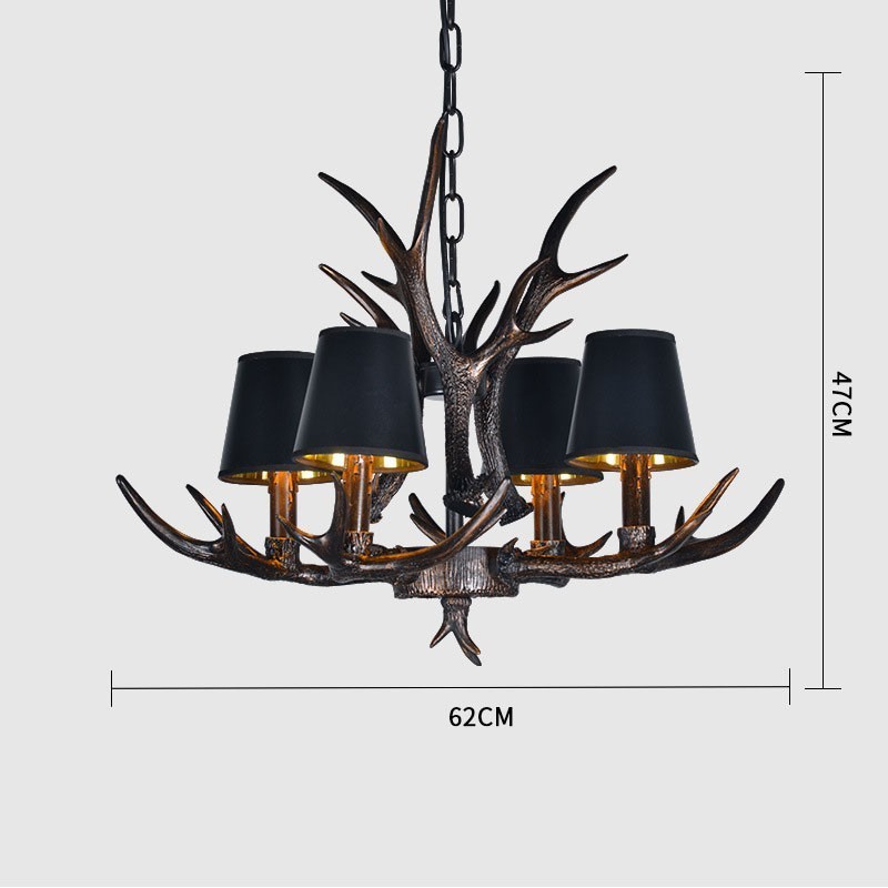 Lampadario rustico retrò nero a 4 luci con paralumi E14