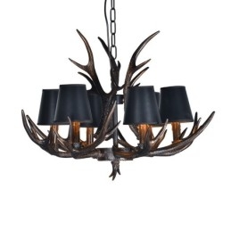 Lampadario rustico retrò nero a 6 luci con paralumi E14