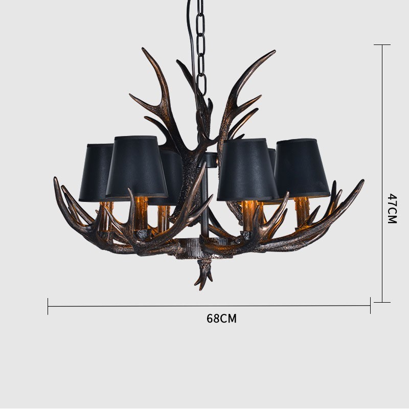 Lampadario rustico retrò nero a 6 luci con paralumi E14