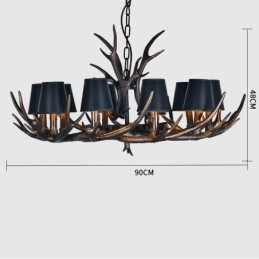 Lampadario antico retrò rustico con paralumi in corna di cervo, 10 luci E14, D90 cm