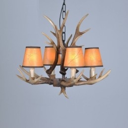 Lampadario rustico retrò antico a 4 luci con paralumi E14 Ø 62 cm