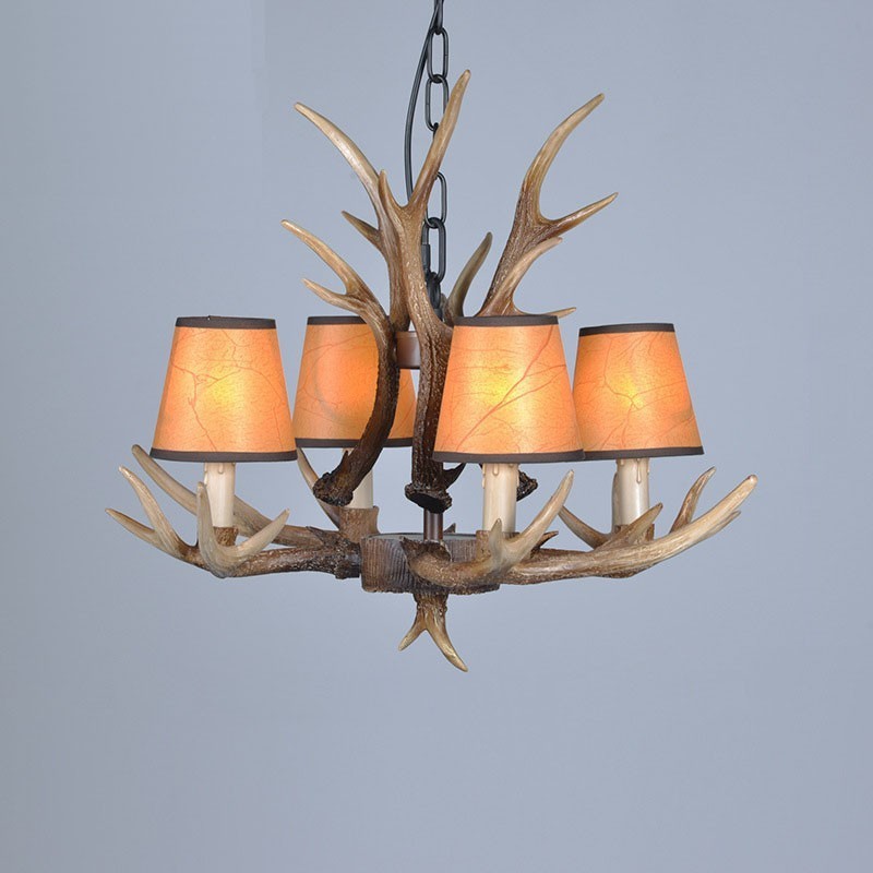 Lampadario rustico retrò antico a 4 luci con paralumi E14 Ø 62 cm