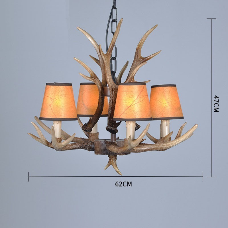 Lampadario rustico retrò antico a 4 luci con paralumi E14 Ø 62 cm